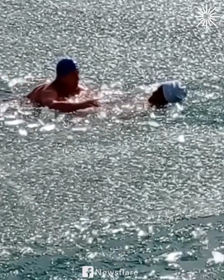 M0809023 Heroic men break through the ice to rescue stuck dog part2