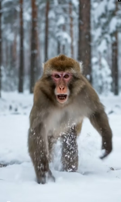 M1301022_Heartbreaking Monkey Rushes to Comfort Pregnant Dog on Snowy Road Description Witness the most touching moment of inte_