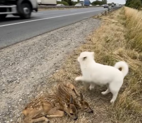 V0402002_A Brave Baby Puppy Helps Rescue Baby Deer from the Roadside_part2