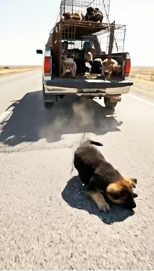 B070802A Puppy Fell Off a Truck On Highway. Every Car Kept Driving. Except